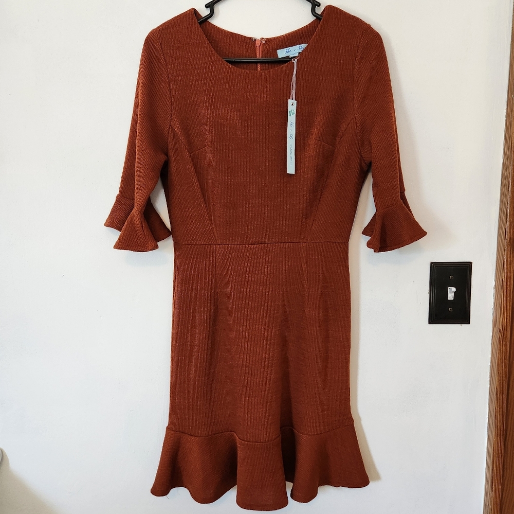 She + Sky brown midi dress Size M